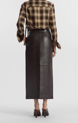 Tailored Front-Slit Midi Skirt in Leather