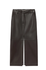 Tailored Front-Slit Midi Skirt in Leather
