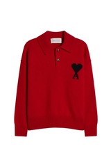 RED WOOL POLO WITH AMI DE COEUR