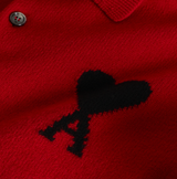 RED WOOL POLO WITH AMI DE COEUR