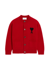 RED CREWNECK WOOL CARDIGAN WITH AMI DE COEUR