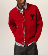 RED CREWNECK WOOL CARDIGAN WITH AMI DE COEUR