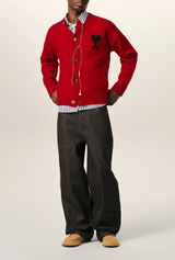 RED CREWNECK WOOL CARDIGAN WITH AMI DE COEUR