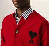 RED CREWNECK WOOL CARDIGAN WITH AMI DE COEUR