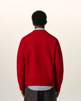 RED CREWNECK WOOL CARDIGAN WITH AMI DE COEUR