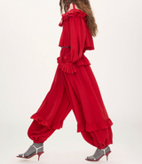 Cut-out ruffle top in silk jacquard