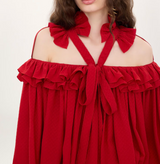 Cut-out ruffle top in silk jacquard