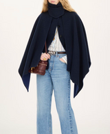 High-neck short cape coat in washed double-face wool