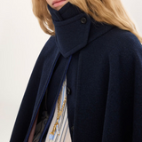 High-neck short cape coat in washed double-face wool