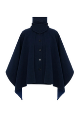 High-neck short cape coat in washed double-face wool