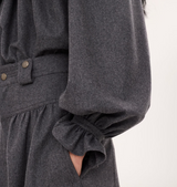 High-neck ruffle top in wool & cashmere flannel