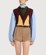 Burgundy wool layered vest with M intarsia