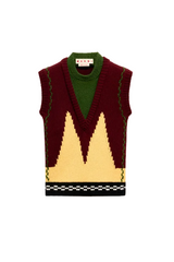 Burgundy wool layered vest with M intarsia
