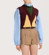 Burgundy wool layered vest with M intarsia