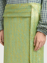 Green silk cloqué midi skirt with panel detail