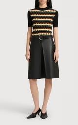 Black nappa leather skirt with pleat