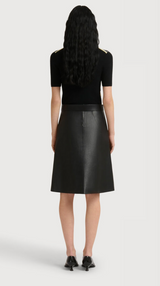 Black nappa leather skirt with pleat