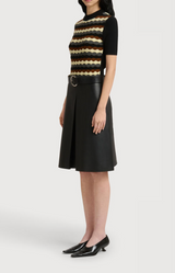 Black nappa leather skirt with pleat