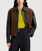 Black leather jacket with crust front