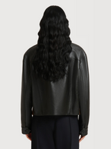 Black leather jacket with crust front