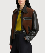 Black leather jacket with crust front