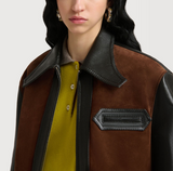 Black leather jacket with crust front