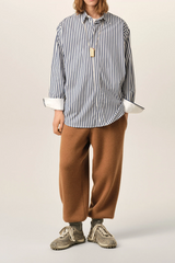 BLUE LARGE STRIPED COTTON SHIRT WITH REMOVABLE COLLAR