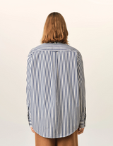 BLUE LARGE STRIPED COTTON SHIRT WITH REMOVABLE COLLAR