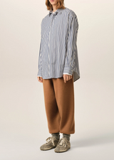 BLUE LARGE STRIPED COTTON SHIRT WITH REMOVABLE COLLAR