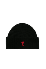 BLACK WOOL BEANIE WITH AMI DE COEUR