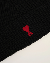 BLACK WOOL BEANIE WITH AMI DE COEUR