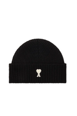 BLACK WOOL BEANIE WITH AMI DE COEUR