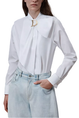 Blouse with Plastron and Tied Collar