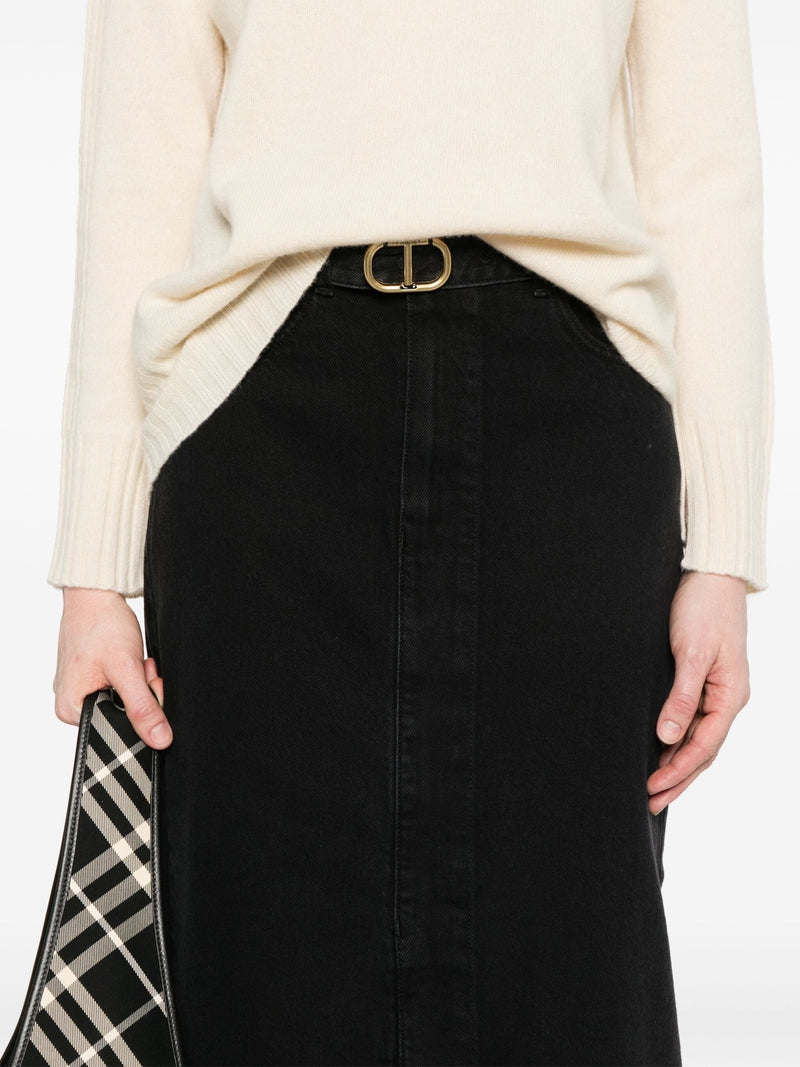 belted denim midi skirt - LISKAFASHION