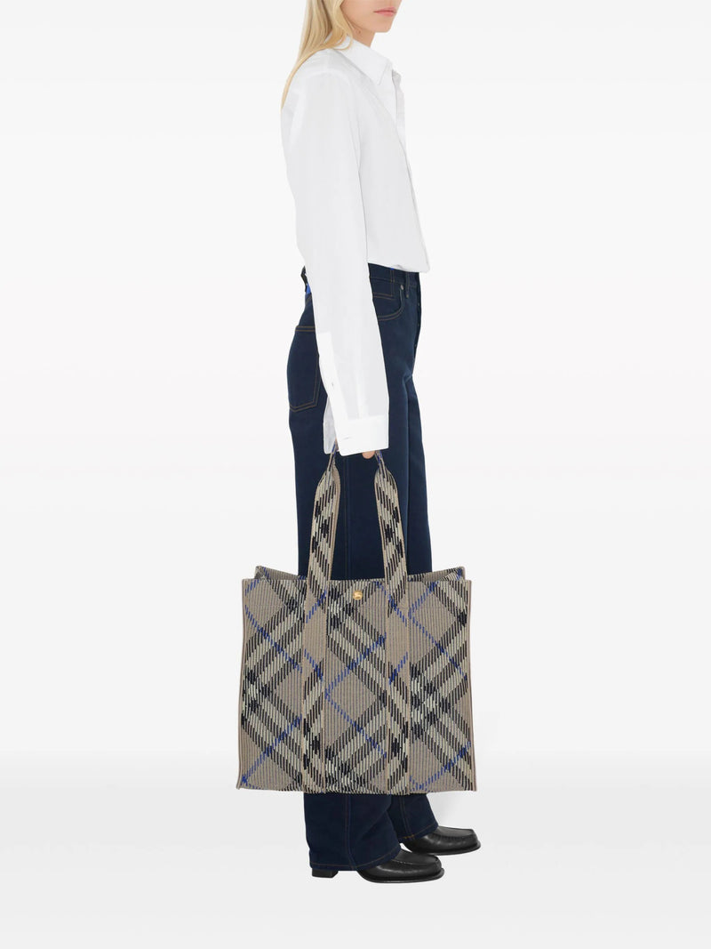 medium check knitted tote bag - LISKAFASHION