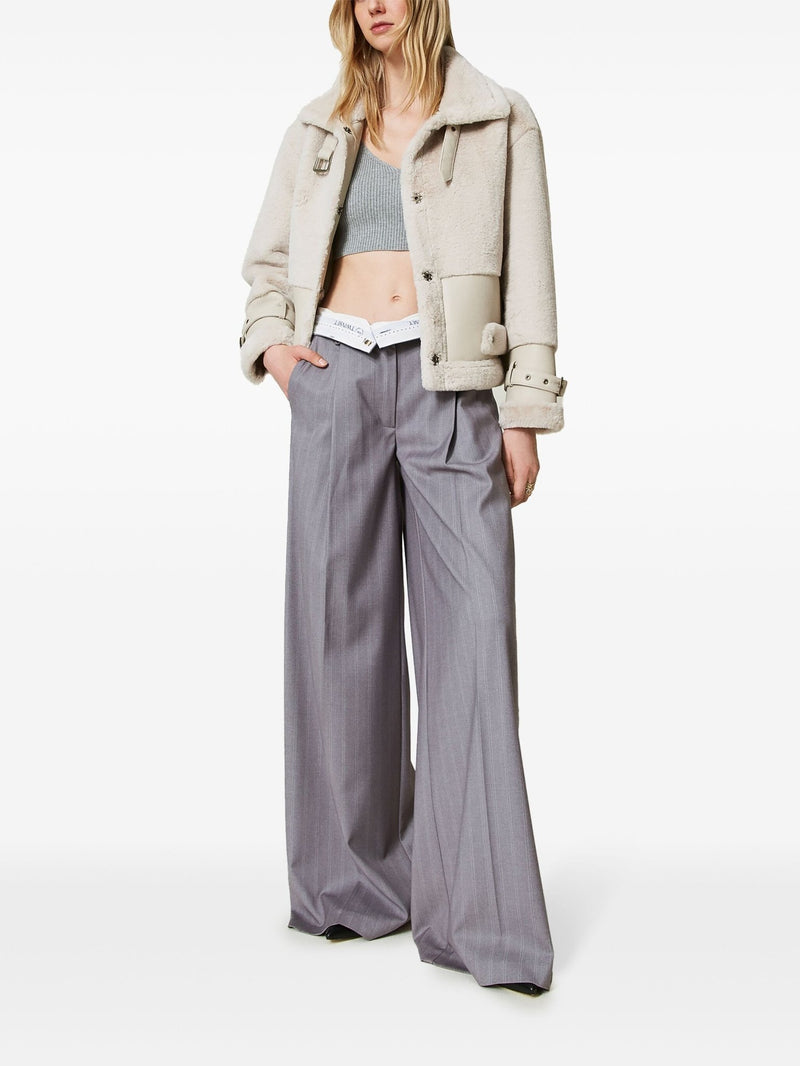 pinstripe - pattern wide - leg trousers - LISKAFASHION