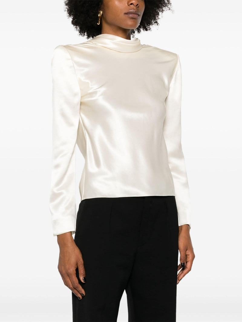 roll - neck silk blouse - LISKAFASHION