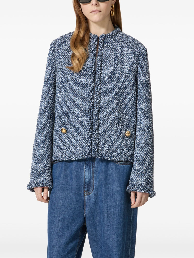 round - neck tweed jacket - LISKAFASHION