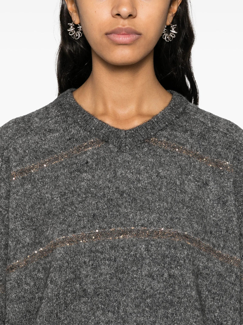 sequin - embellished V - neck jumper - LISKAFASHION