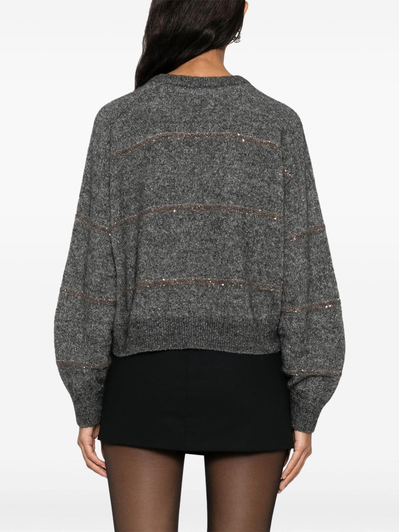 sequin - embellished V - neck jumper - LISKAFASHION