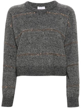 sequin - embellished V - neck jumper - LISKAFASHION