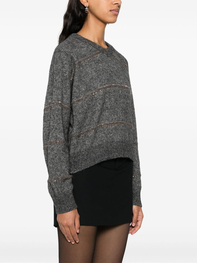 sequin - embellished V - neck jumper - LISKAFASHION