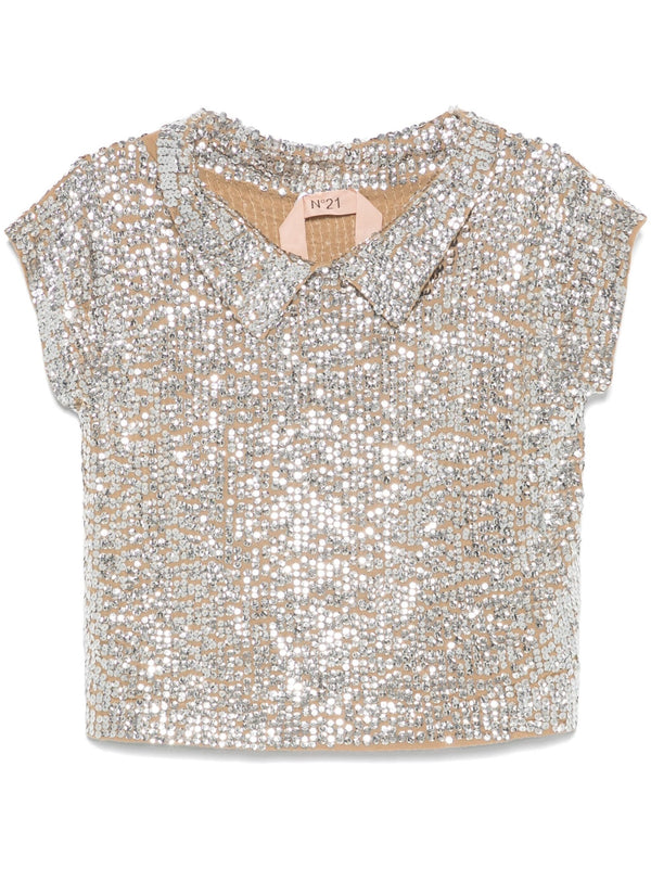 sequinned top silver - LISKAFASHION