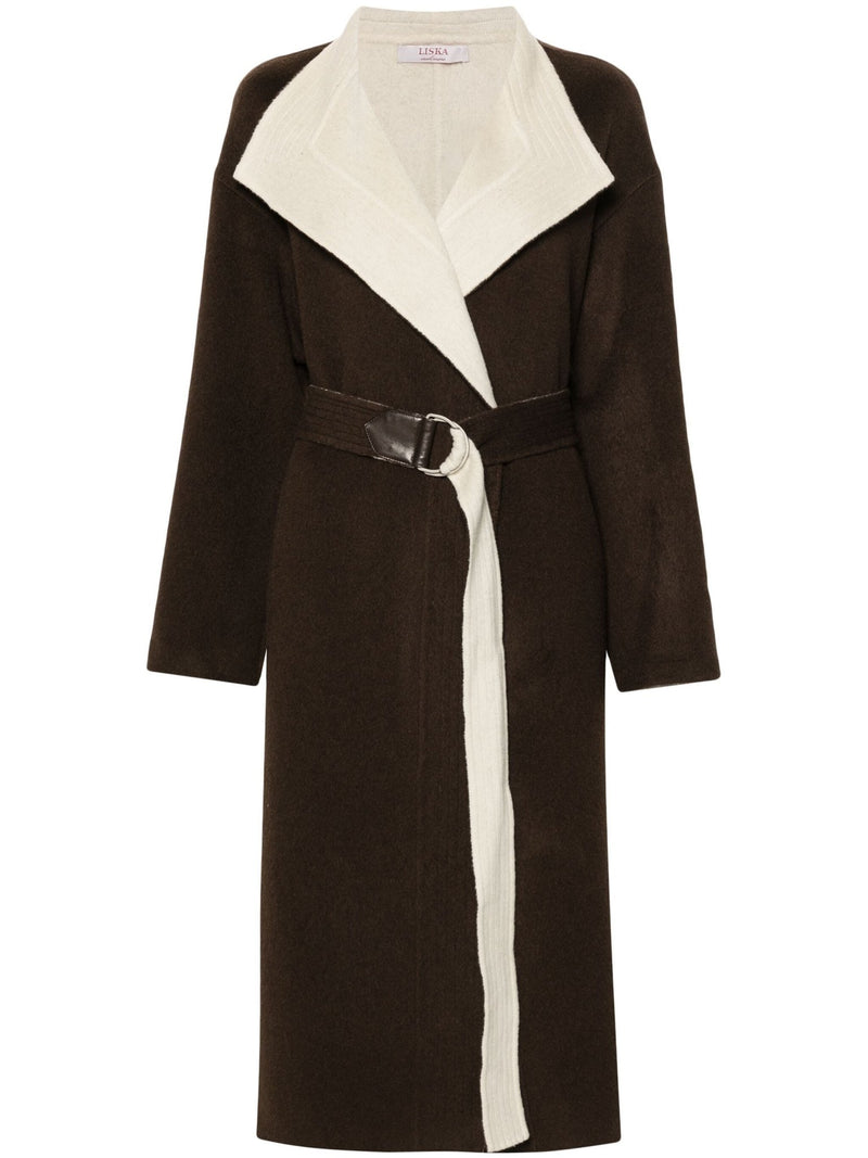 shawl - collar belted coat - LISKAFASHION