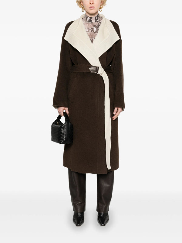 shawl - collar belted coat - LISKAFASHION