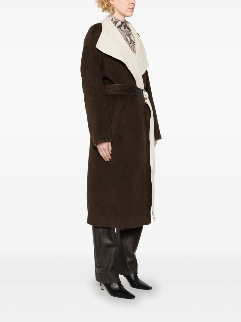 shawl - collar belted coat - LISKAFASHION