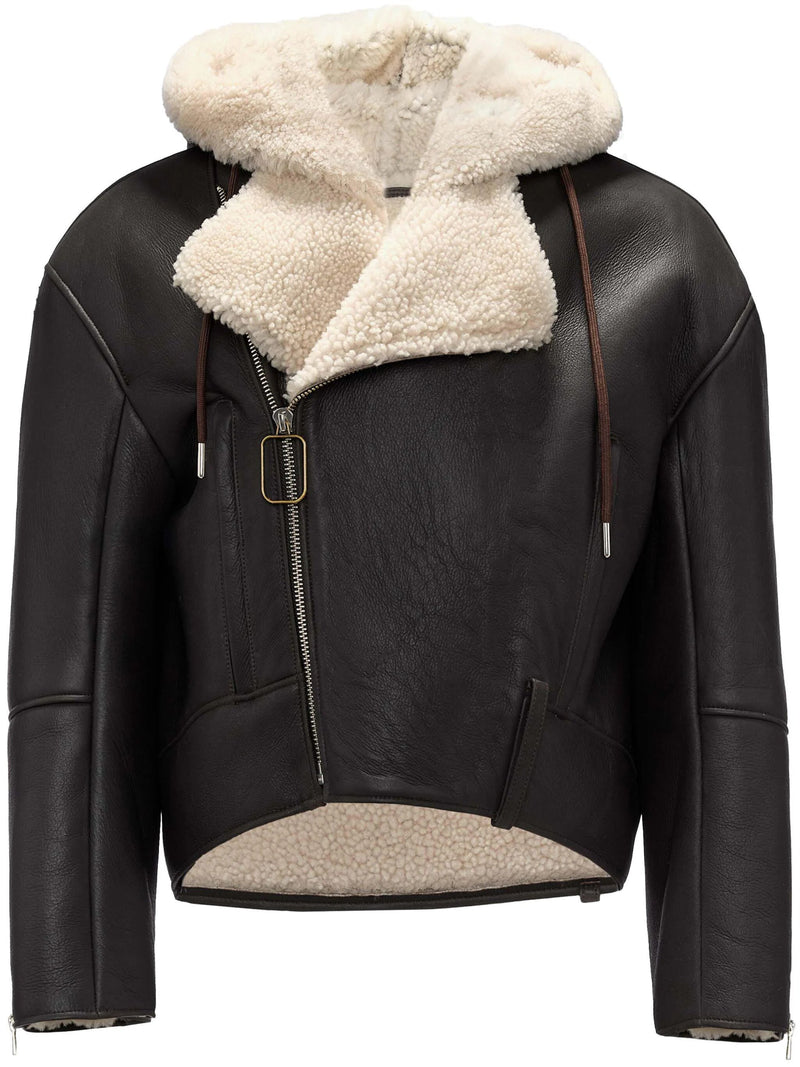 shearling - trim leather biker jacket - LISKAFASHION