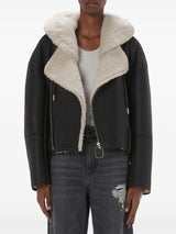 shearling - trim leather biker jacket - LISKAFASHION