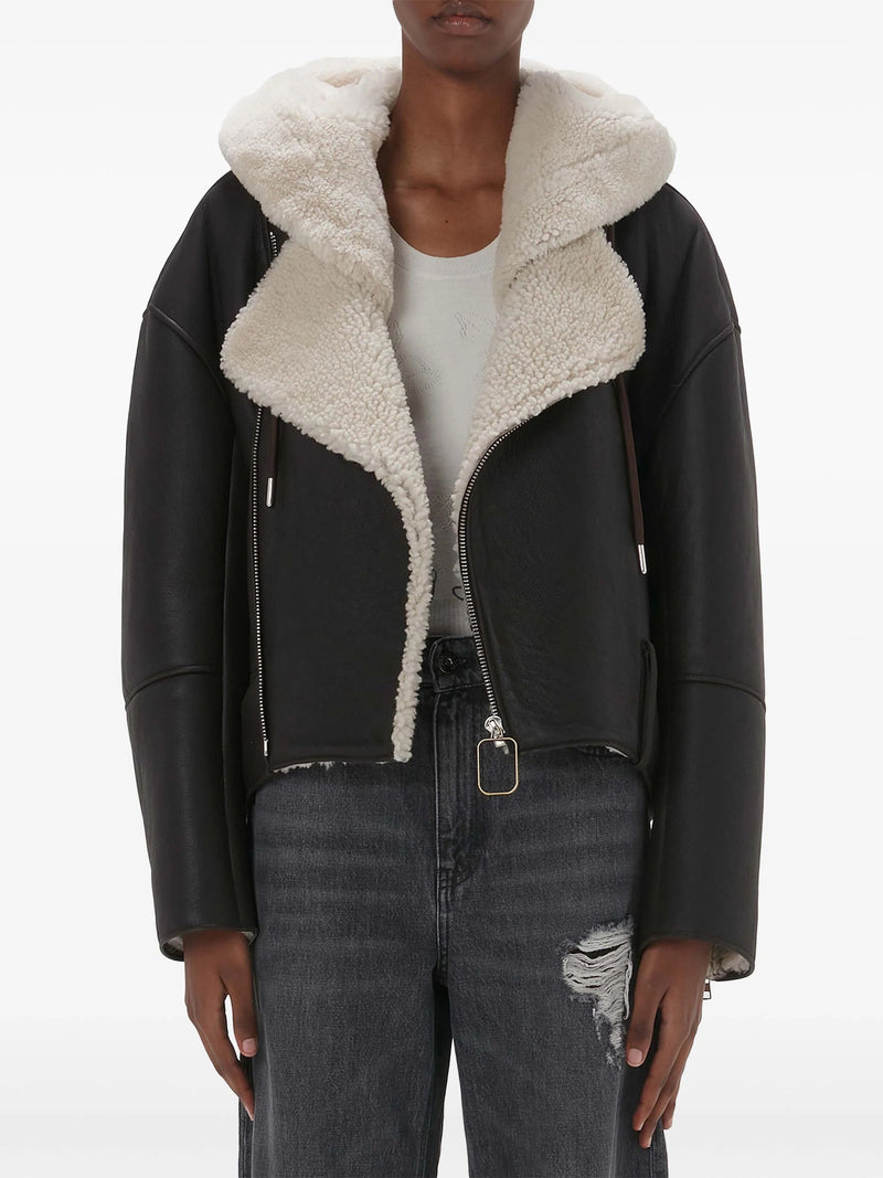 shearling - trim leather biker jacket - LISKAFASHION