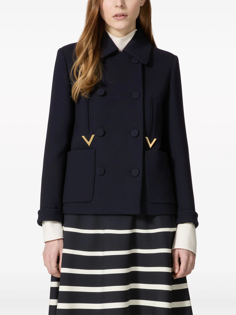 Valentino Garavani logo - plaque virgin wool - blend coat - LISKAFASHION